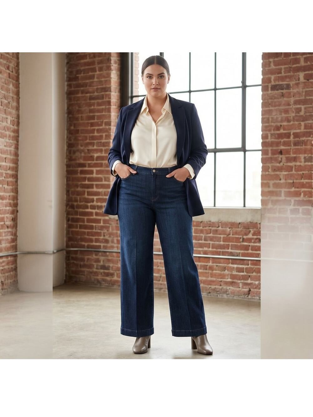 Lafayette 148 Size 18W High Rise Dark Wash Wide Leg Jean